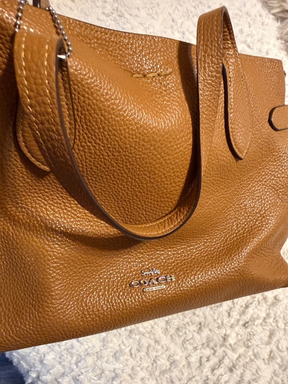 Coach Pebbled Leather Tote Bag in Saddle Brown